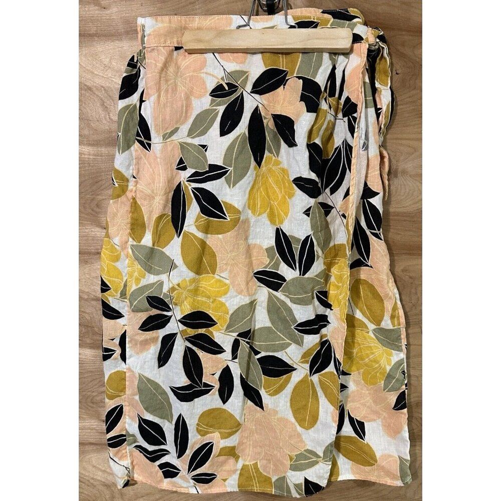 Rachel Zoe 100% Linen Tropical Floral Wrap Midi Skirt Small Hawaiian